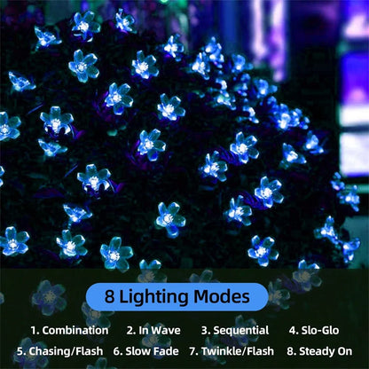 Solar Outdoor Simulation Flower String Lights, Waterproof LED Christmas Lights