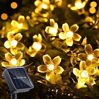 Solar Outdoor Simulation Flower String Lights, Waterproof LED Christmas Lights