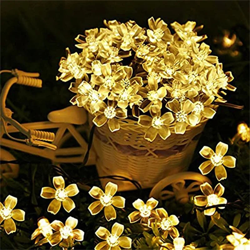 Solar Outdoor Simulation Flower String Lights, Waterproof LED Christmas Lights