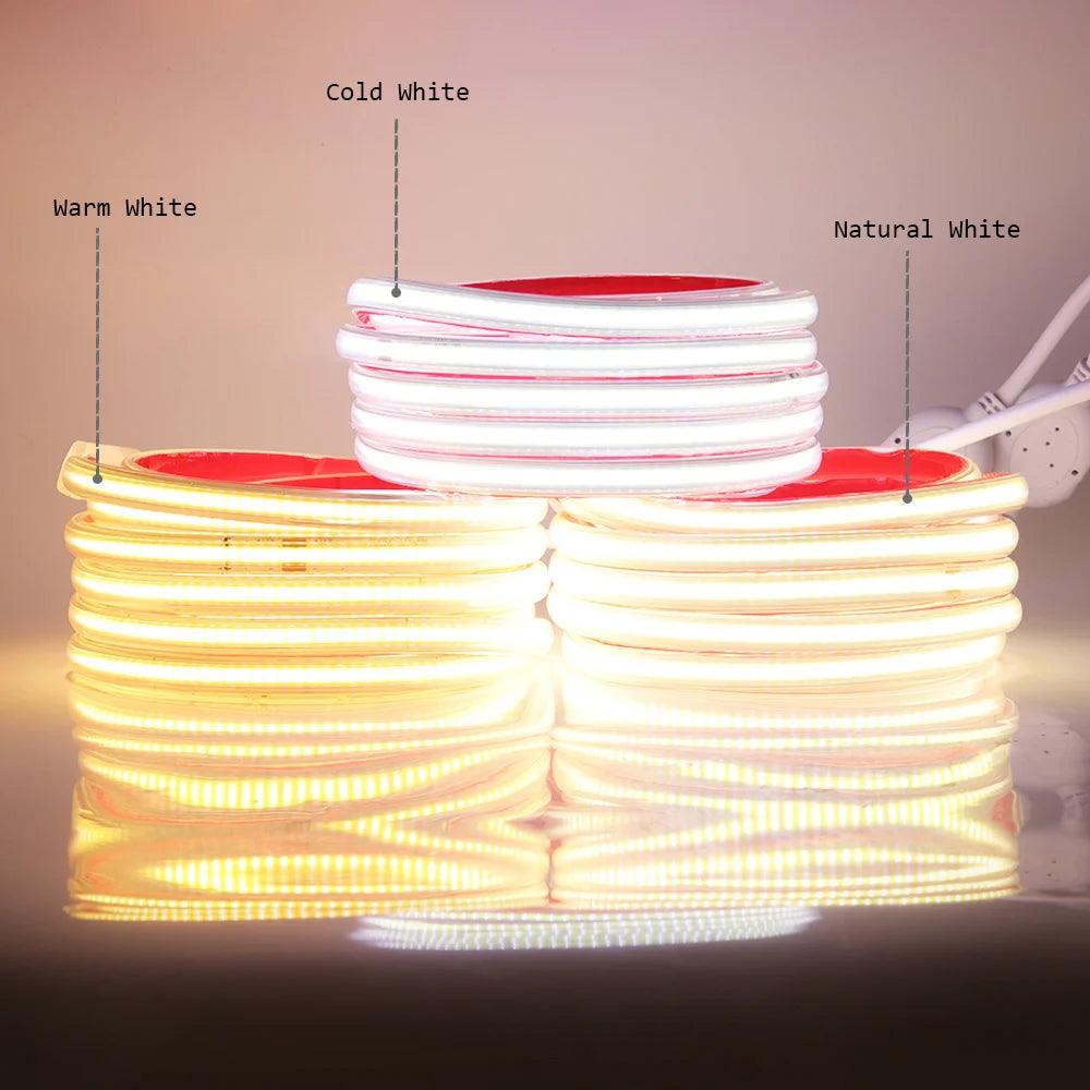 220V IP67 Waterproof COB LED Strip Light With Adhesive Tape Switch, Flexible Led Linear lighting - Lumaz