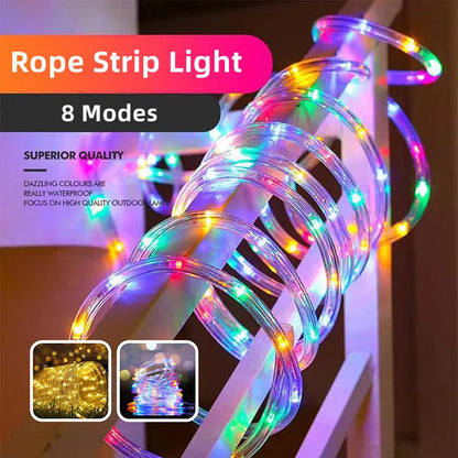 Solar Outdoor Tube Rope Lights, LED Fairy String Lights For Garden Christmas Decoration