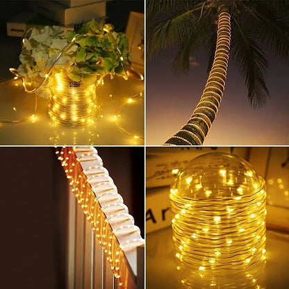 Solar Outdoor Tube Rope Lights, LED Fairy String Lights For Garden Christmas Decoration