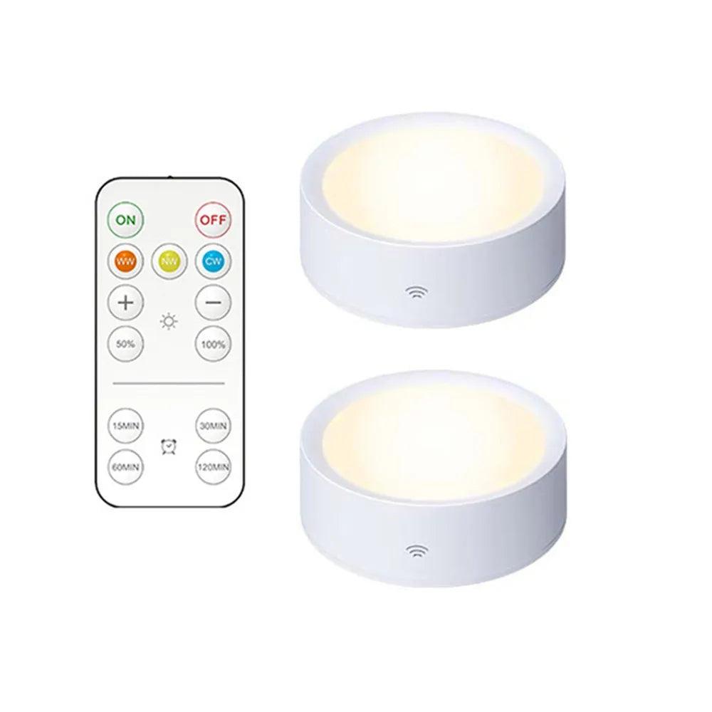 3Colors Battery Operated Remote Wireless Under Cabinet LED Puck Lights - Lumaz