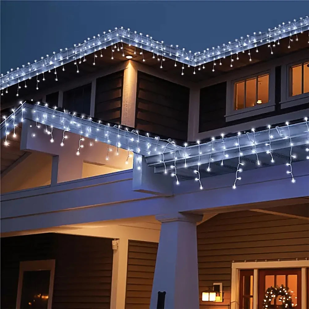 3.5M/7.5M Solar Curtain Icicle Lights Outdoor Christmas String Lights For Eaves Decor