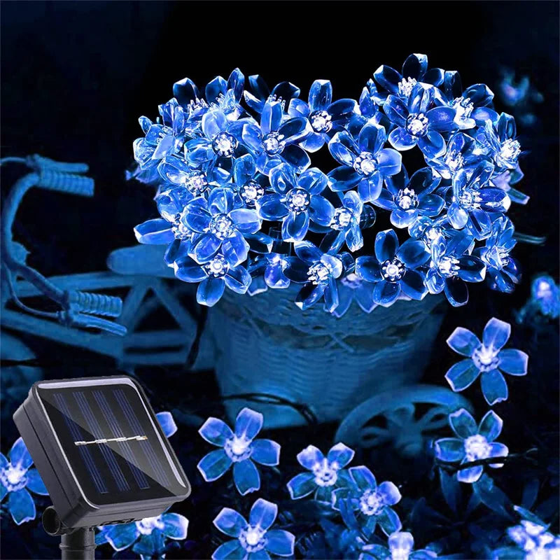 Solar Outdoor Simulation Flower String Lights, Waterproof LED Christmas Lights