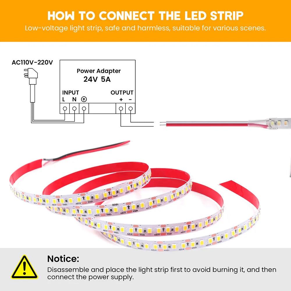 12V 24V SMD 2835 LED Strip Light Hight Brightness 120/180 LEDs With 13 Colors - Lumaz