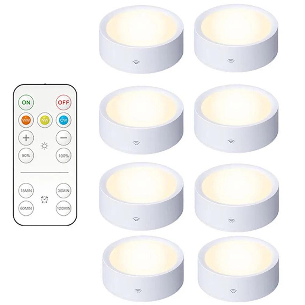 3Colors Battery Operated Remote Wireless Under Cabinet LED Puck Lights - Lumaz