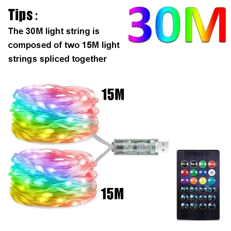 USB RGBIC Smart Christmas Tree Dream Color Music Lights Waterproof LED Fairy Lights - Lumaz