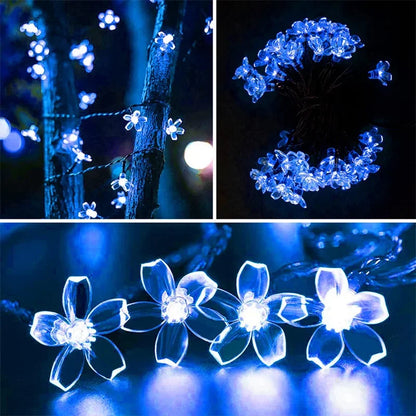 Solar Outdoor Simulation Flower String Lights, Waterproof LED Christmas Lights