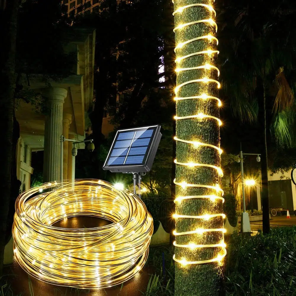 Solar Outdoor Tube Rope Lights, LED Fairy String Lights For Garden Christmas Decoration