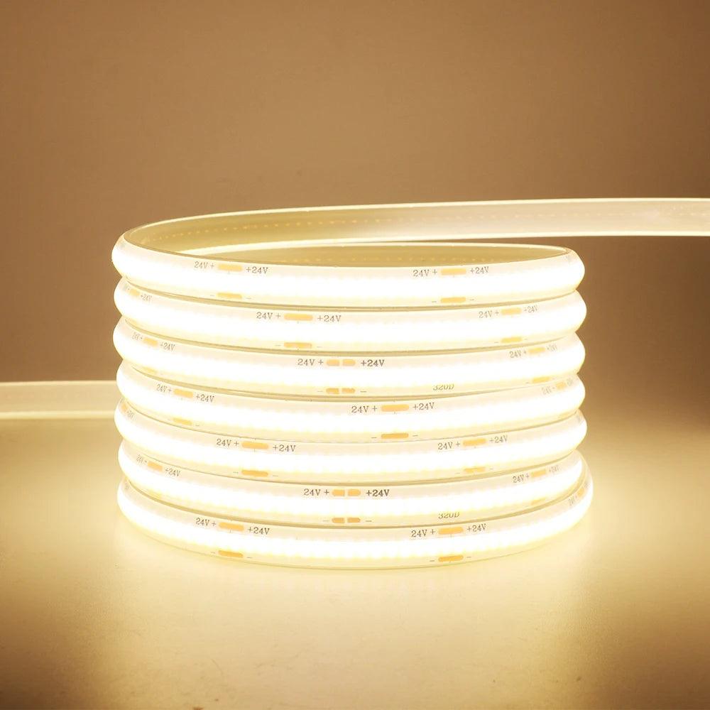 12V IP30/IP68 Waterproof COB LED Strip Light With 320 LEDs Flexible Tape Lights - Lumaz