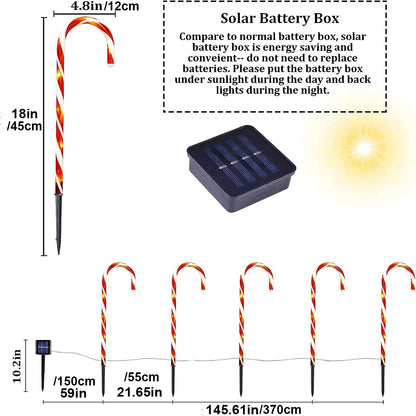 8 Modes Solar Christmas Candy Cane Lights Outdoor Waterproof - Lumaz