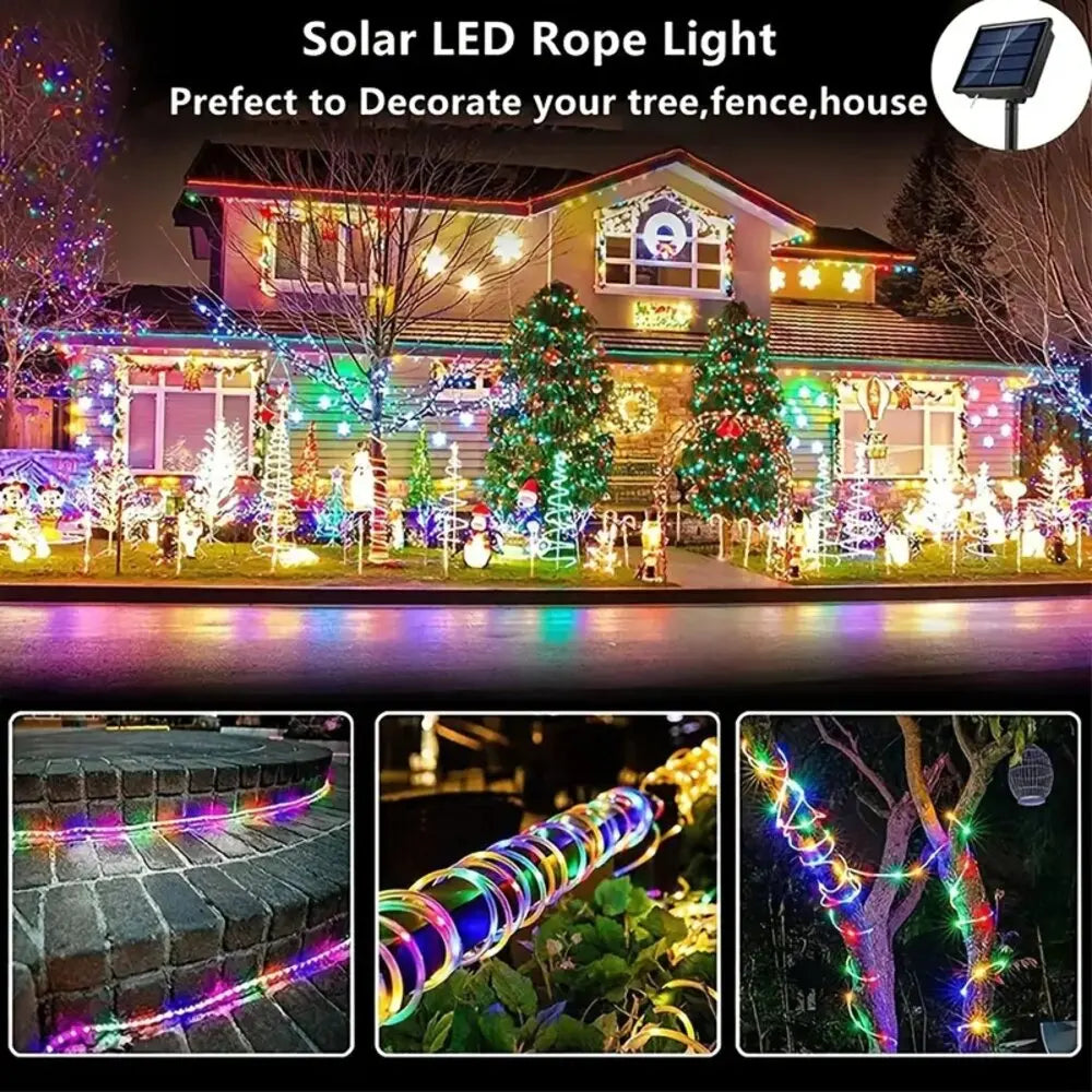 Solar Outdoor Tube Rope Lights, LED Fairy String Lights For Garden Christmas Decoration