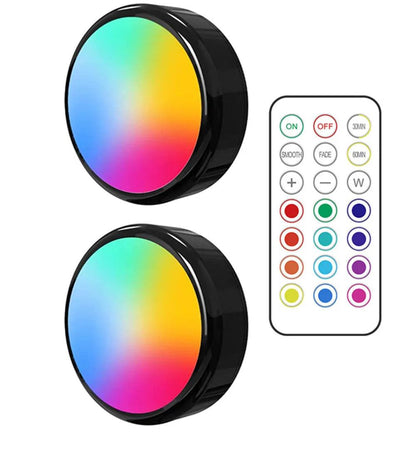 RGBW Dimmable Touch Sensor Remote Control Under Cabinet LED Puck Light (Black) - Lumaz