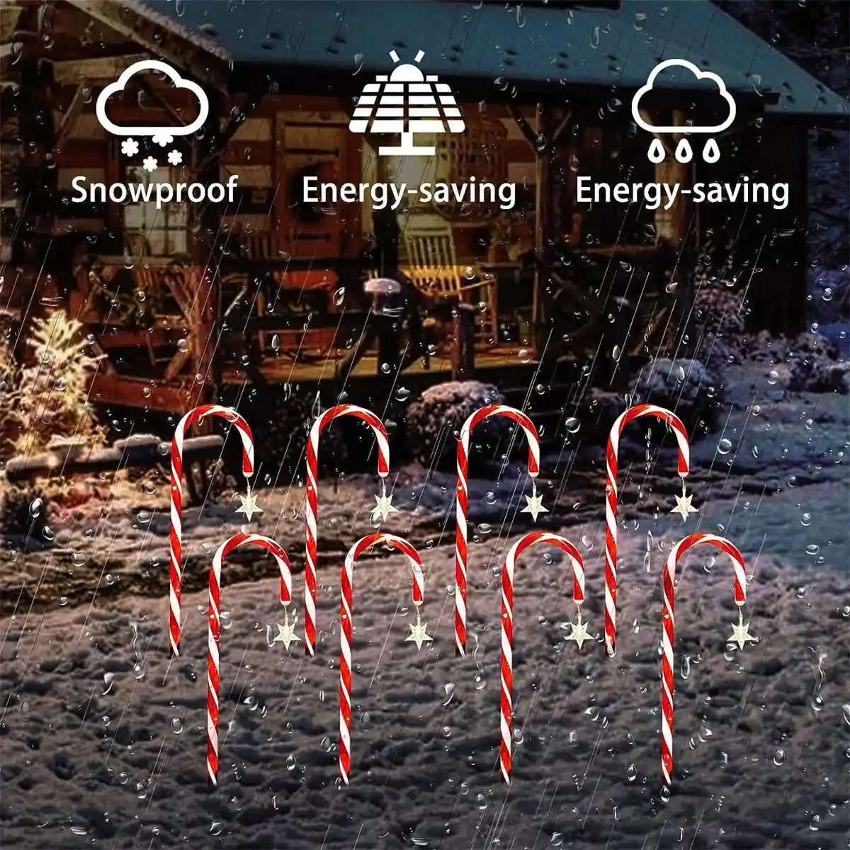 8 Modes Solar Christmas Candy Cane Lights Outdoor Waterproof - Lumaz