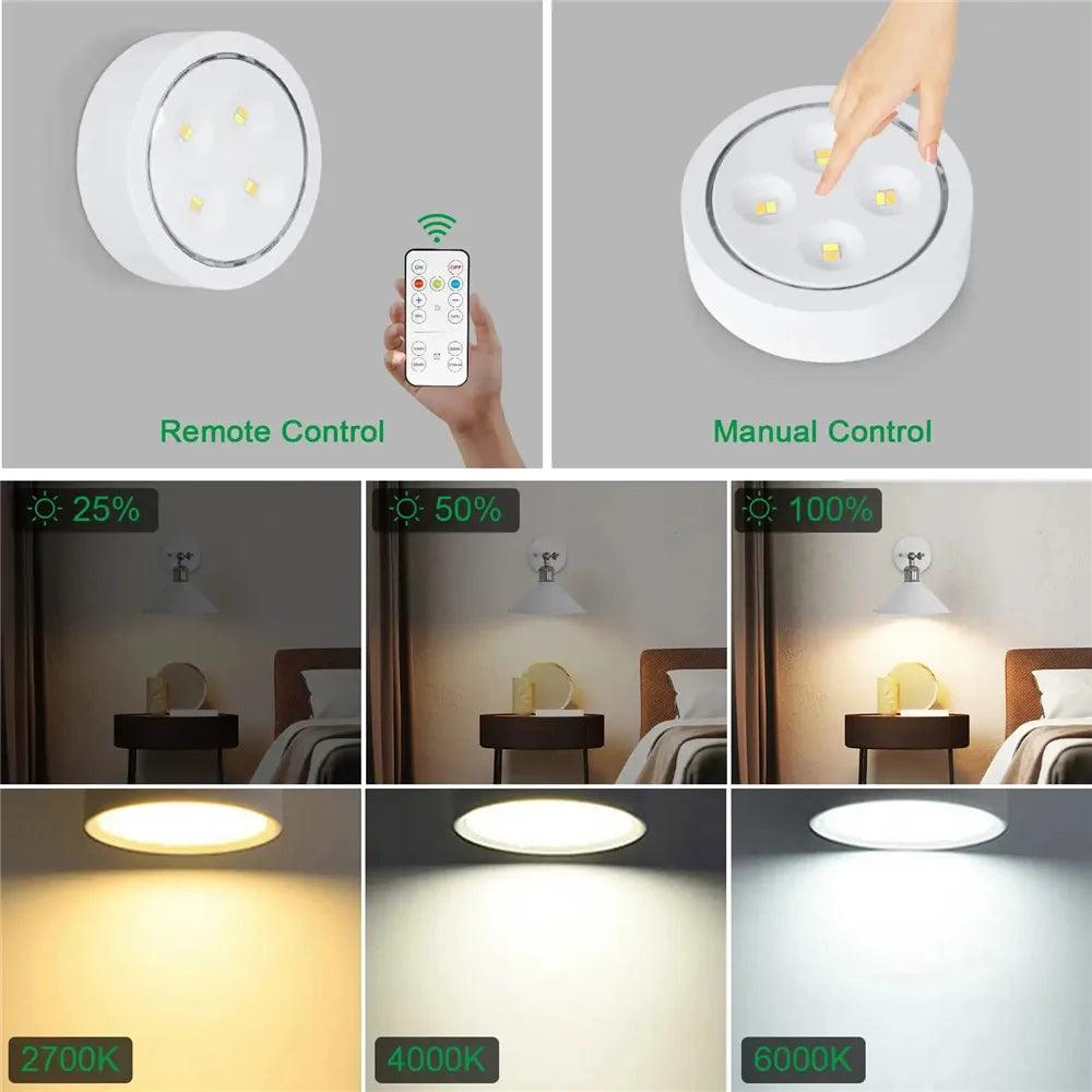 E26/E27 Base 3 Colors Remote Control Under Cabinet Led Puck Lights (White) - Lumaz