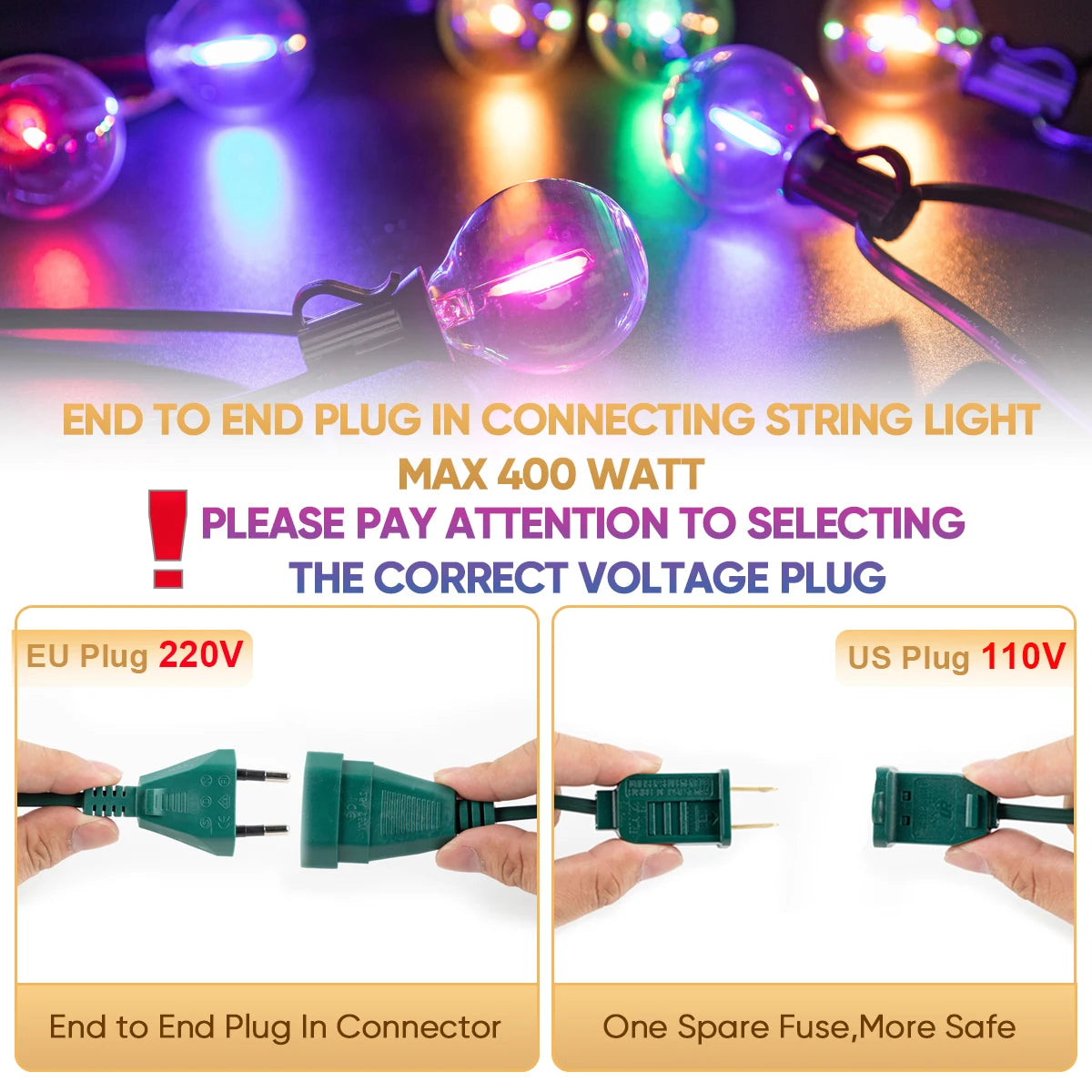 Multicolor G40 Outdoor String Lights, 110V Led String Light Waterproof Connectable