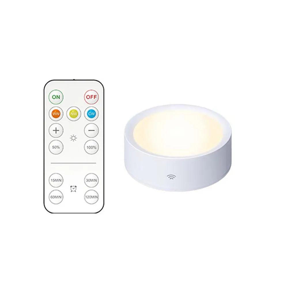 3Colors Battery Operated Remote Wireless Under Cabinet LED Puck Lights - Lumaz