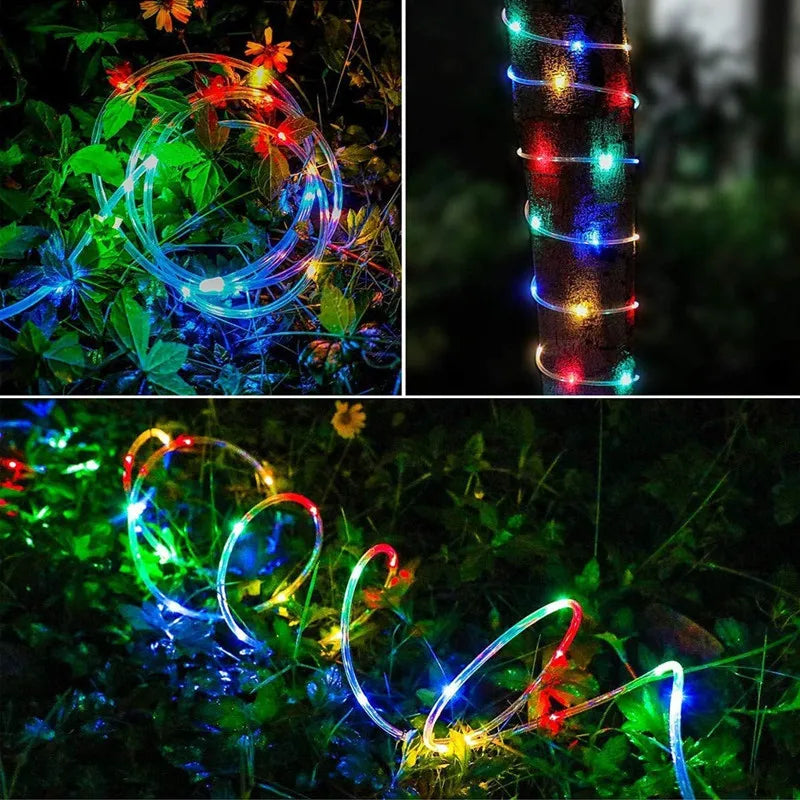 Solar Outdoor Tube Rope Lights, LED Fairy String Lights For Garden Christmas Decoration