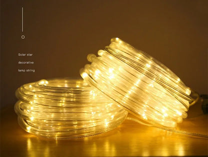 Solar Outdoor Tube Rope Lights, LED Fairy String Lights For Garden Christmas Decoration