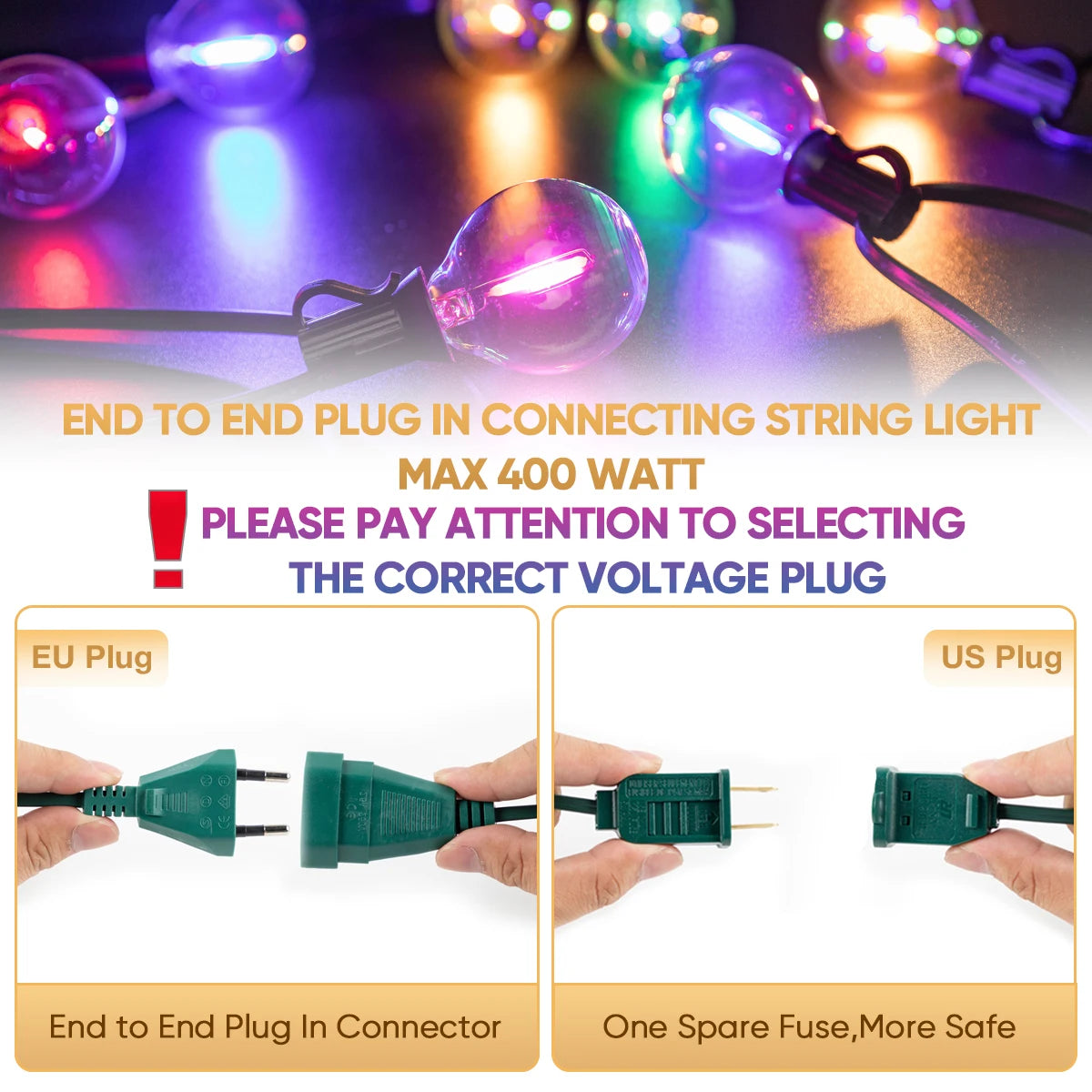 Multicolor G40 Outdoor String Lights, 110V Led String Light Waterproof Connectable