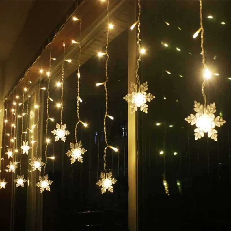 3.2M 8 Modes Christmas Snowflakes LED Curtain Lights Flashing Fairy Lights