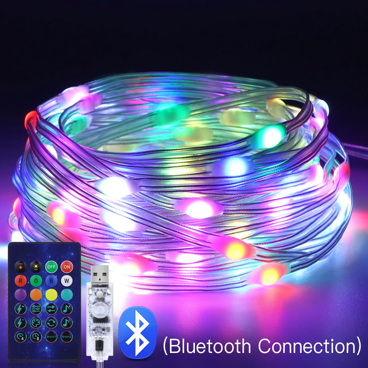 Bluetooth USB LED String Fairy Lights RGBIC Dream Color DIY Christmas Tree