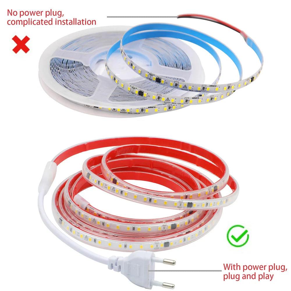 220V SMD 2835 IP65 Waterproof Flexible LED Strip Light With IC Rectifier, 120LEDs - Lumaz