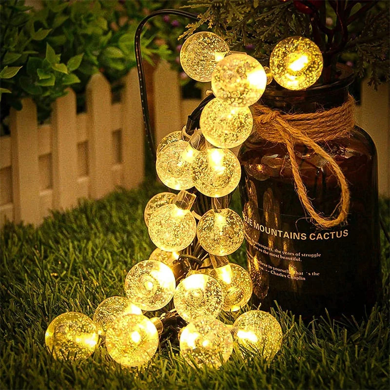 LED Crystal Globe Outdoor String Lights,Solar Christmas Lights 5-22M 200LEDs