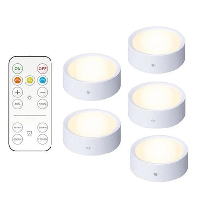 3Colors Battery Operated Remote Wireless Under Cabinet LED Puck Lights - Lumaz