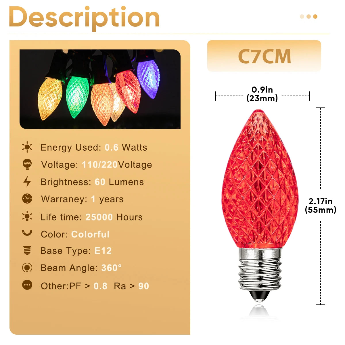 Colorful C7 Led String Lights 110V/220V Street Garland Light Waterproof Shatterproof Outdoor Christmas Decoration - Lumaz