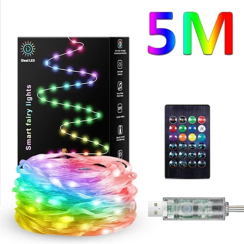 USB RGBIC Smart Christmas Tree Dream Color Music Lights Waterproof LED Fairy Lights - Lumaz