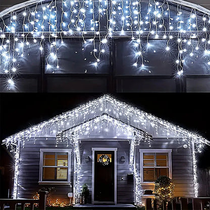 8 Mode Solar Curtain Icicle Lights Outdoor Waterproof Christmas String Lights