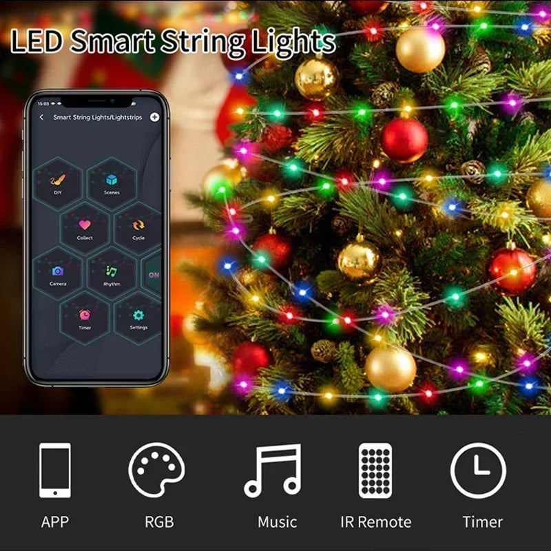 USB RGBIC Smart Christmas Tree Dream Color Music Lights Waterproof LED Fairy Lights - Lumaz