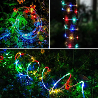 Solar Outdoor Tube Rope Lights, LED Fairy String Lights For Garden Christmas Decoration