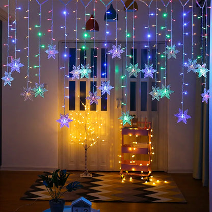 3.2M 8 Modes Christmas Snowflakes LED Curtain Lights Flashing Fairy Lights