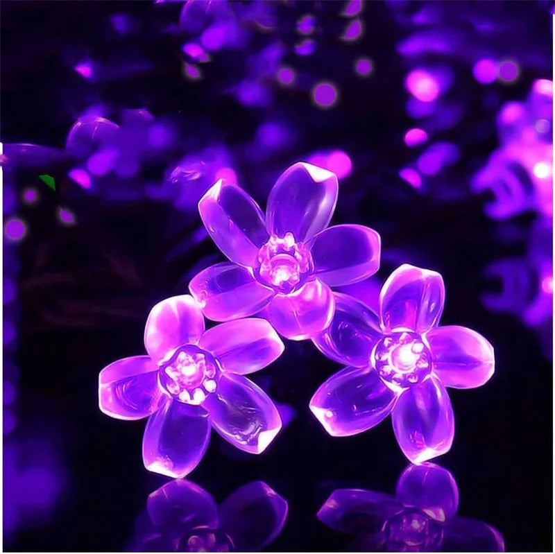 Solar Outdoor Simulation Flower String Lights, Waterproof LED Christmas Lights