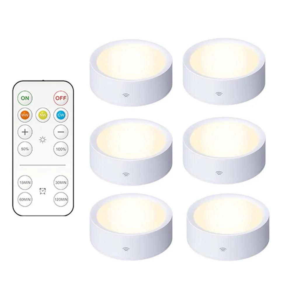 3Colors Battery Operated Remote Wireless Under Cabinet LED Puck Lights - Lumaz