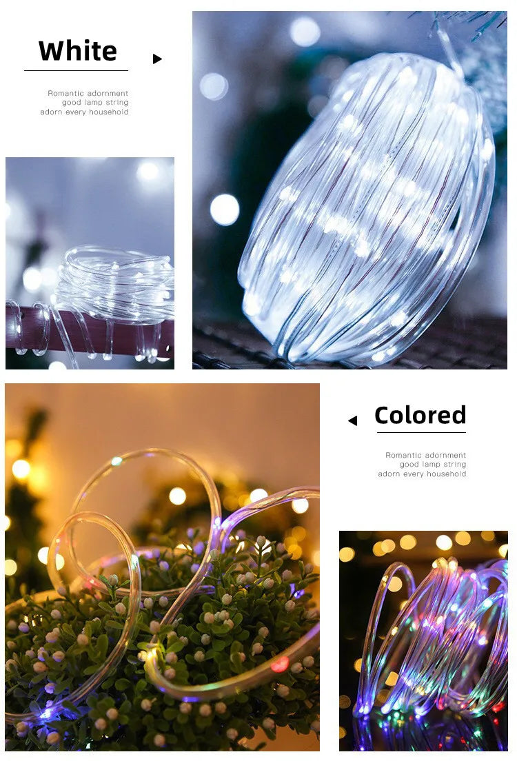 Solar Outdoor Tube Rope Lights, LED Fairy String Lights For Garden Christmas Decoration