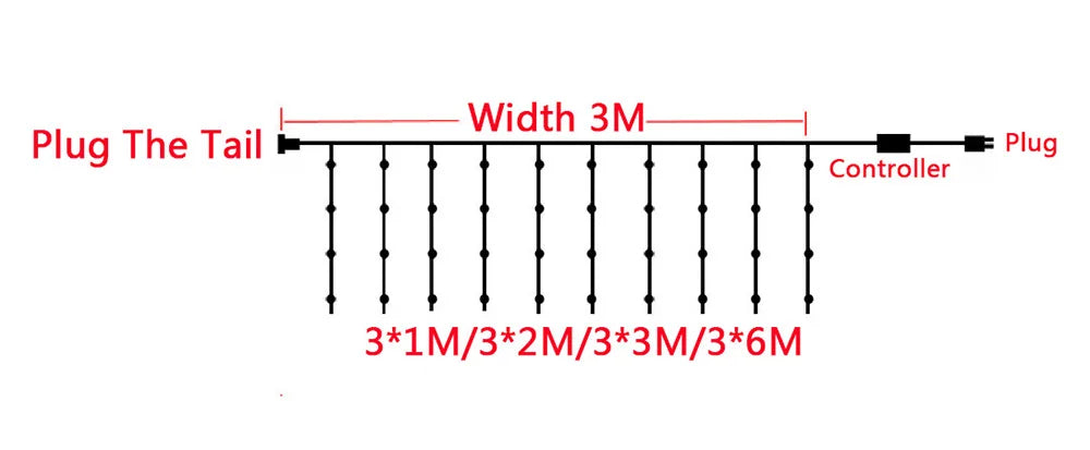 8 Mode LED Curtain Light Connectable Christmas Icicle Lights 3x1/3x2/3x3/6x3m - Lumaz