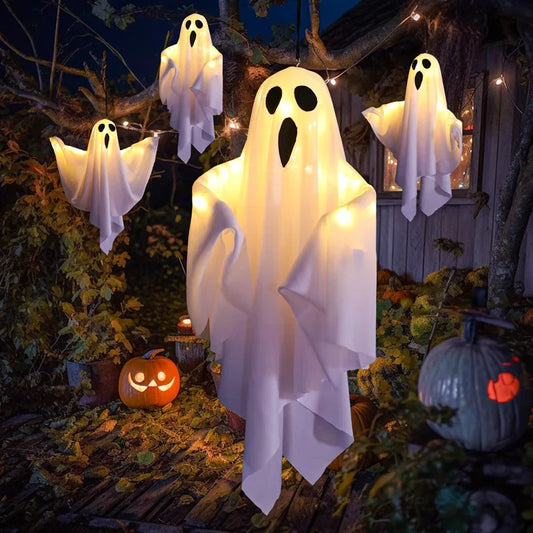 LED Glow Ghost Party Hanging Halloween Decoration, Flying Horror Props Lights