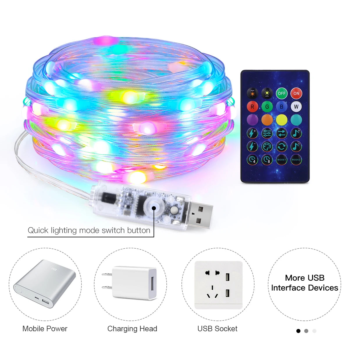 Bluetooth USB LED String Fairy Lights RGBIC Dream Color DIY Christmas Tree