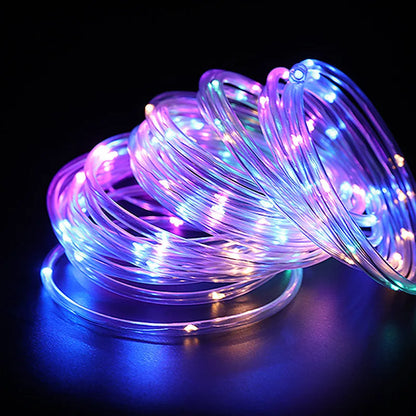 Solar Outdoor Tube Rope Lights, LED Fairy String Lights For Garden Christmas Decoration