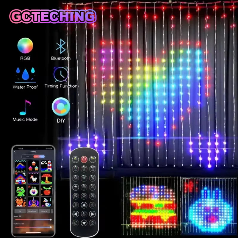 400LEDs Smart Curtain Lights RGB LED String Lights DIY Music Change Display