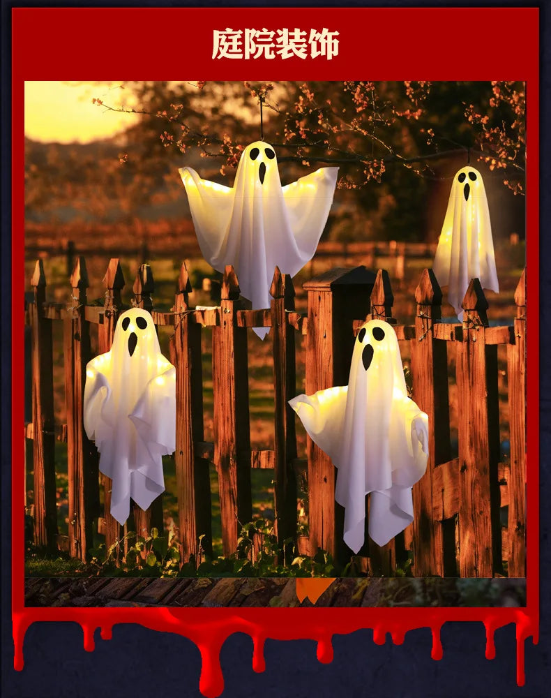 LED Glow Ghost Party Hanging Halloween Decoration, Flying Horror Props Lights