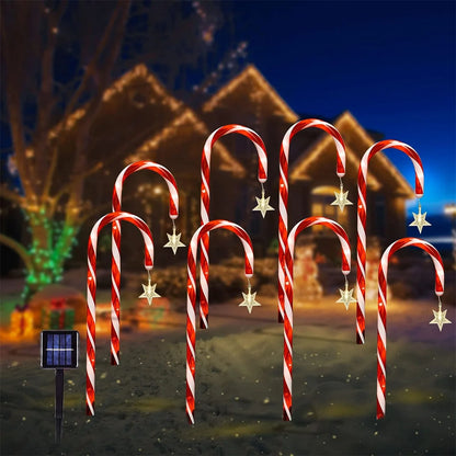 8 Modes Solar Christmas Candy Cane Lights Outdoor Waterproof - Lumaz