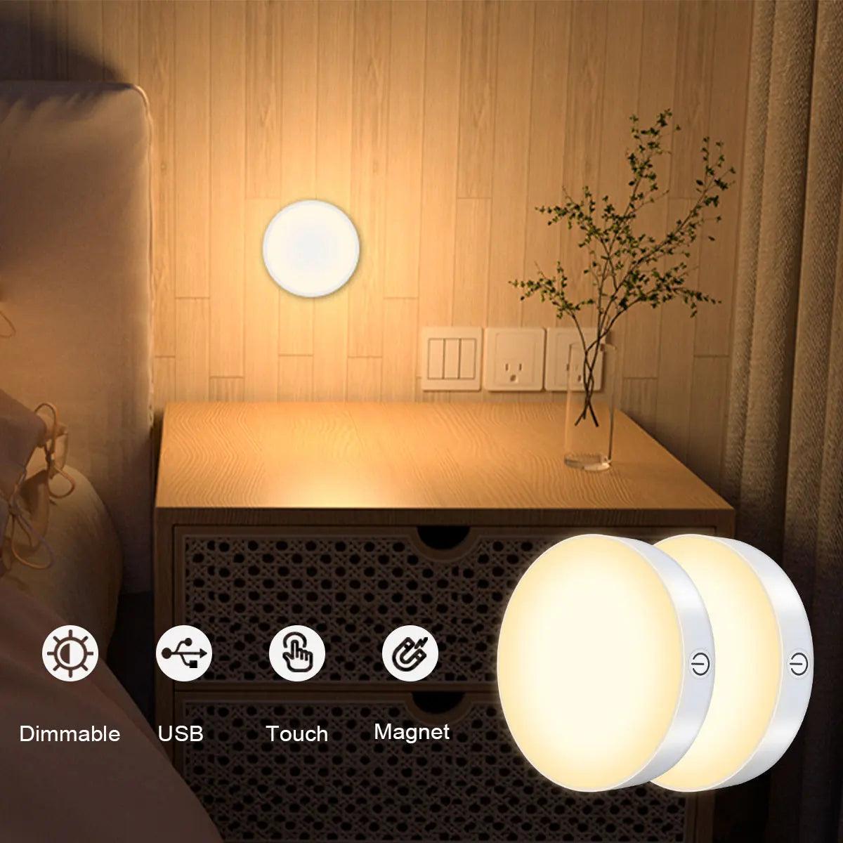 Battery Operated Dimmable Under Cabinet LED Puck Lights with 1000mAh 2pcs White - Lumaz