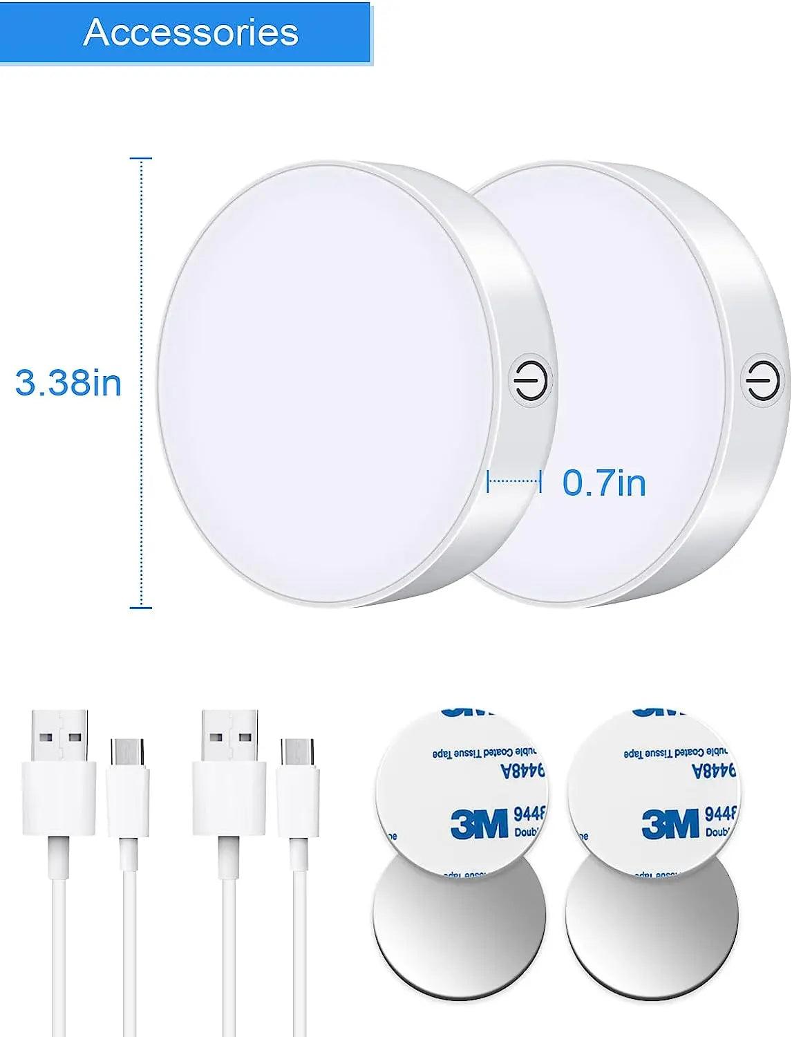 Battery Operated Dimmable Under Cabinet LED Puck Lights with 1000mAh 2pcs White - Lumaz