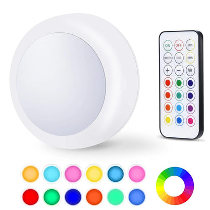 Battery Operated LED Puck Light with Remote 13 Colors for Closet and Cabinet - Lumaz