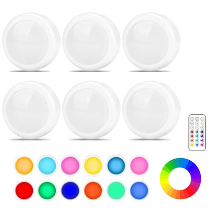 Battery Operated LED Puck Light with Remote 13 Colors for Closet and Cabinet - Lumaz